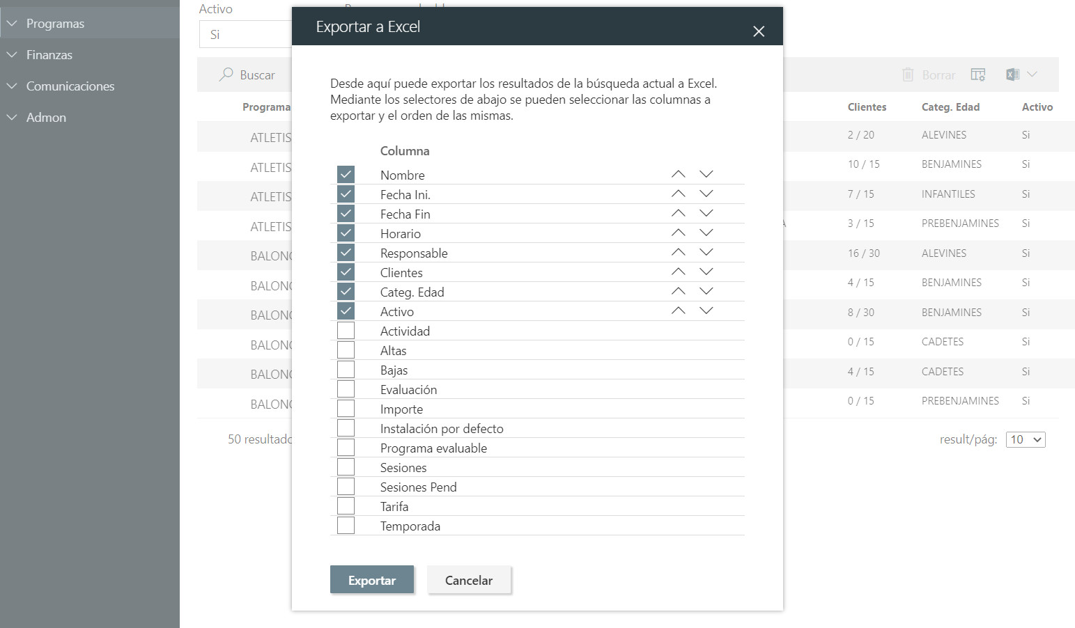 Exportacion excel